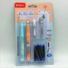 晨光直液式钢笔HAFP0712大脸萌系列 2支钢笔+6支墨囊可擦晶蓝/可擦纯蓝/黑色/可擦墨蓝 壳颜色随机 24卡装/盒