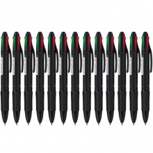得力四色圆珠笔33390 0.7mm子弹头 壳黑色 芯黑色/红色/蓝色/绿色 12支/大盒