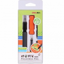 得力学生矫姿钢笔S685 橙色/绿色 1个吸墨器、2支黑色墨囊、2张姓名标签 