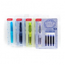晨光直液式钢笔HAFP0664 卡装1支钢笔+4支墨囊 可擦晶蓝可擦纯蓝黑色可擦墨蓝 壳颜色随机 24卡盒