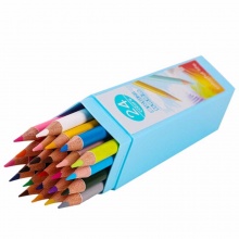 得力彩色铅笔五边形桶装6532 24色 蓝色桶装