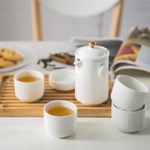 唯都 W-S37 水悦尚品茶具 白色+金色 材质：彩晶瓷+浮雕+描金+竹木