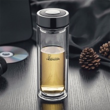 希诺玻璃杯双层带过滤网商务办公水杯XN-9302 345ml